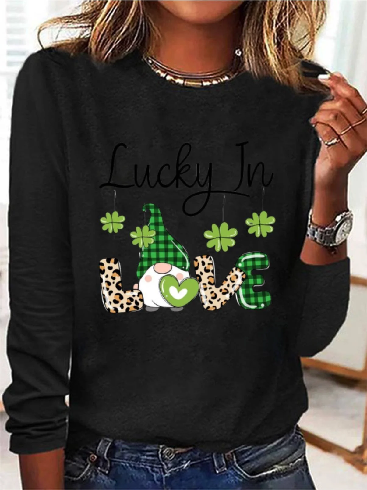 Women's St Patricks Day Long Sleeve Crew Neck T-Shirts