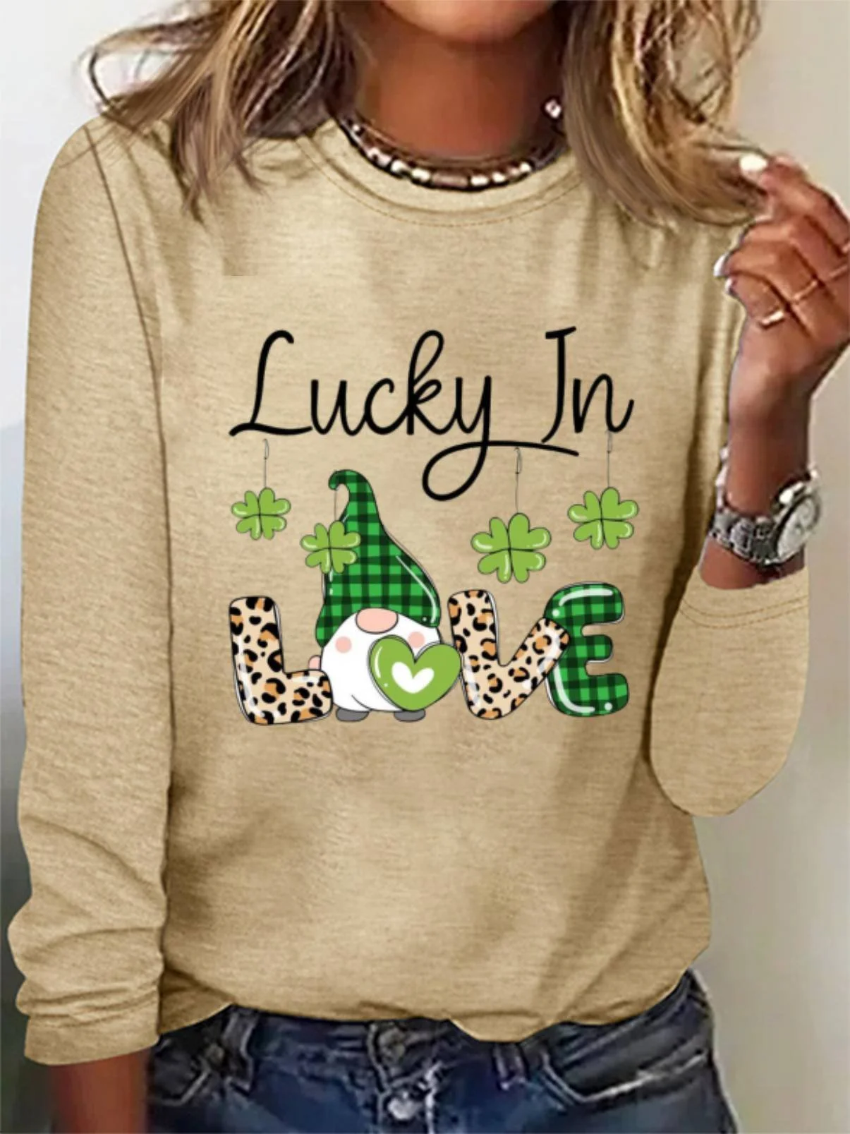 Women's St Patricks Day Long Sleeve Crew Neck T-Shirts