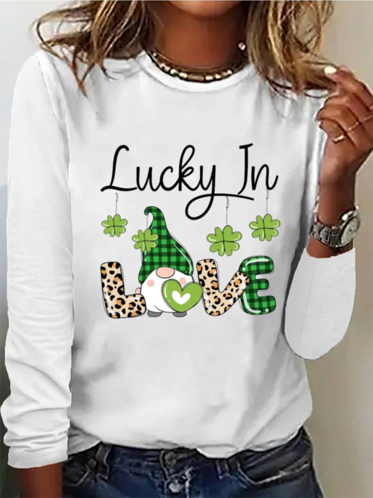 Women's St Patricks Day Long Sleeve Crew Neck T-Shirts