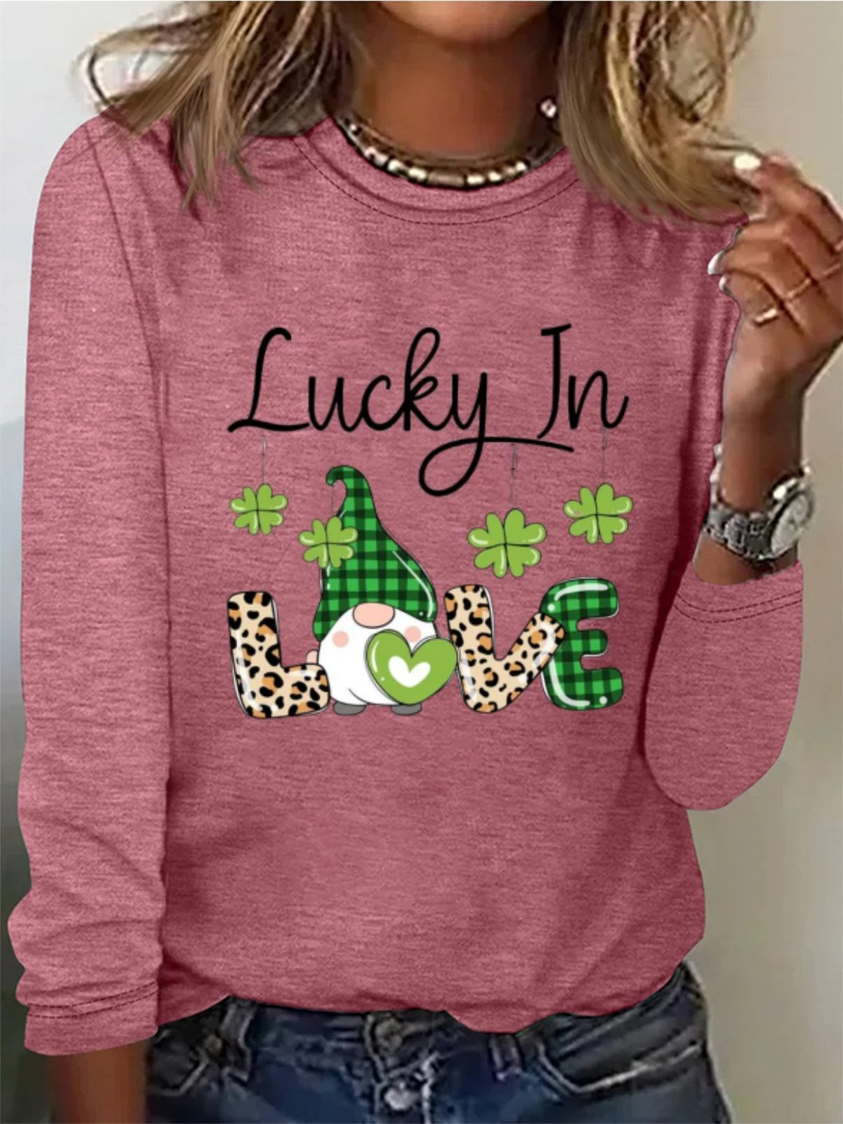 Women's St Patricks Day Long Sleeve Crew Neck T-Shirts