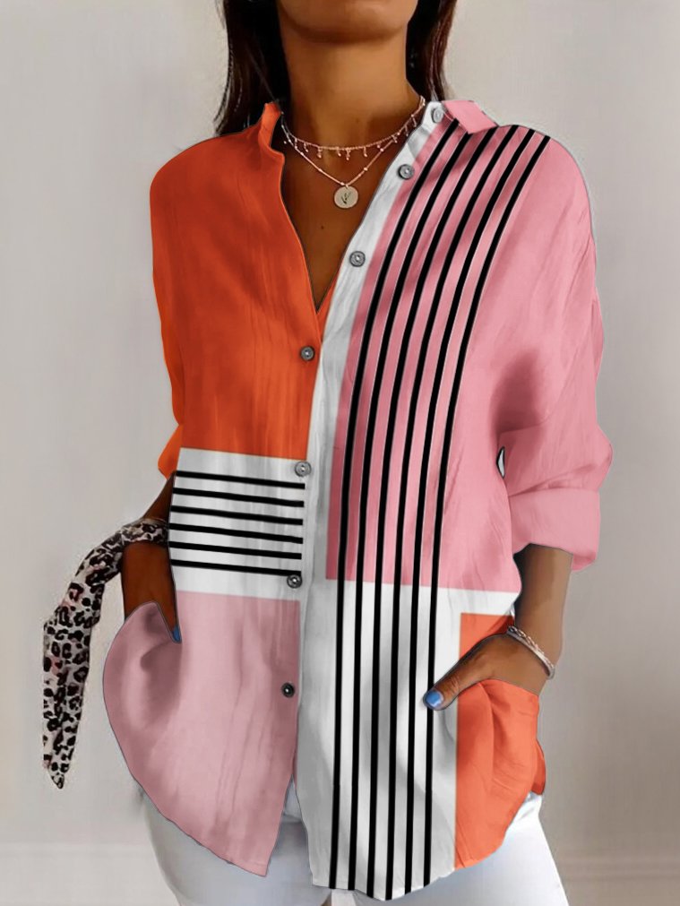 Women's Geometric Long Sleeve Shirt Spring/Fall Shirt Collar Daily Casual Top