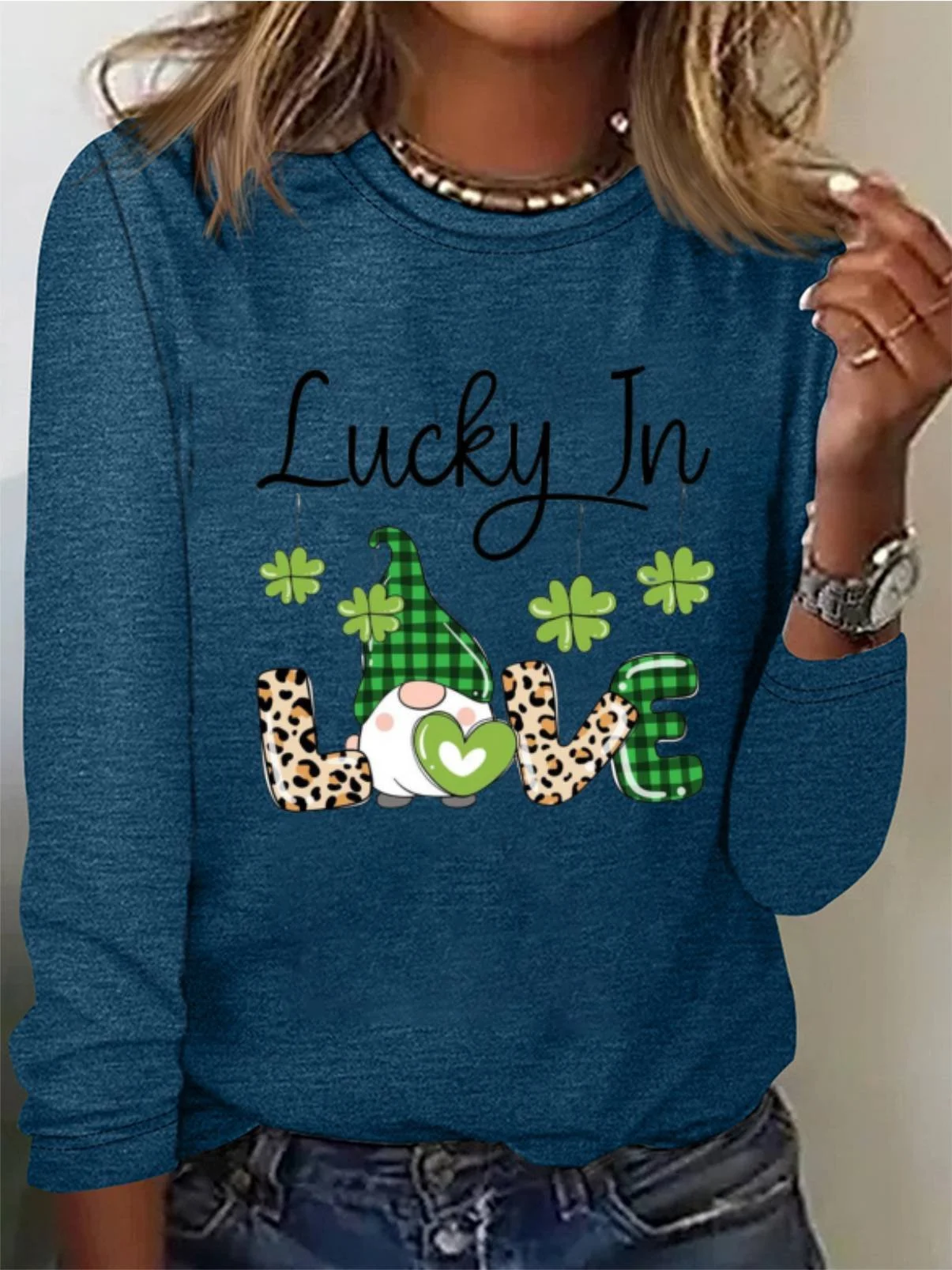 Women's St Patricks Day Long Sleeve Crew Neck T-Shirts