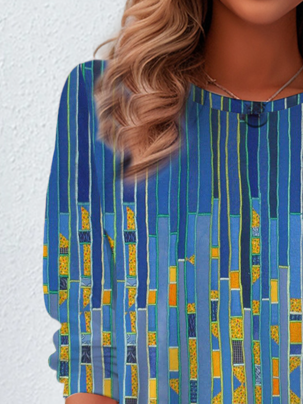 Women's Long Sleeve Tee T-shirt Spring/Fall Geometric Jersey Crew Neck Daily Going Out Casual Top