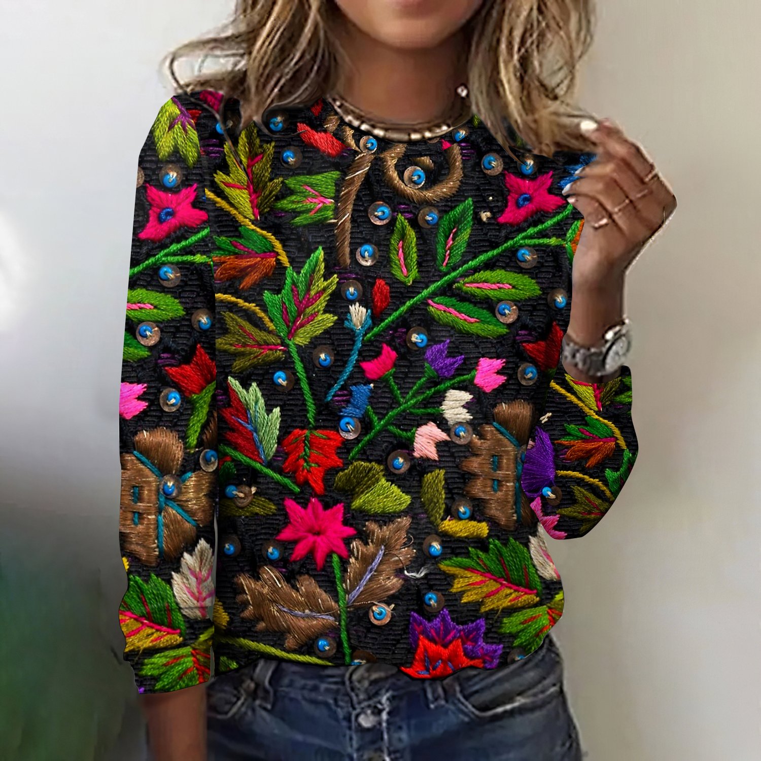 Women's Long Sleeve Tee T-shirt Spring/Fall Plaid Cotton Crew Neck Daily Going Out Vintage Top