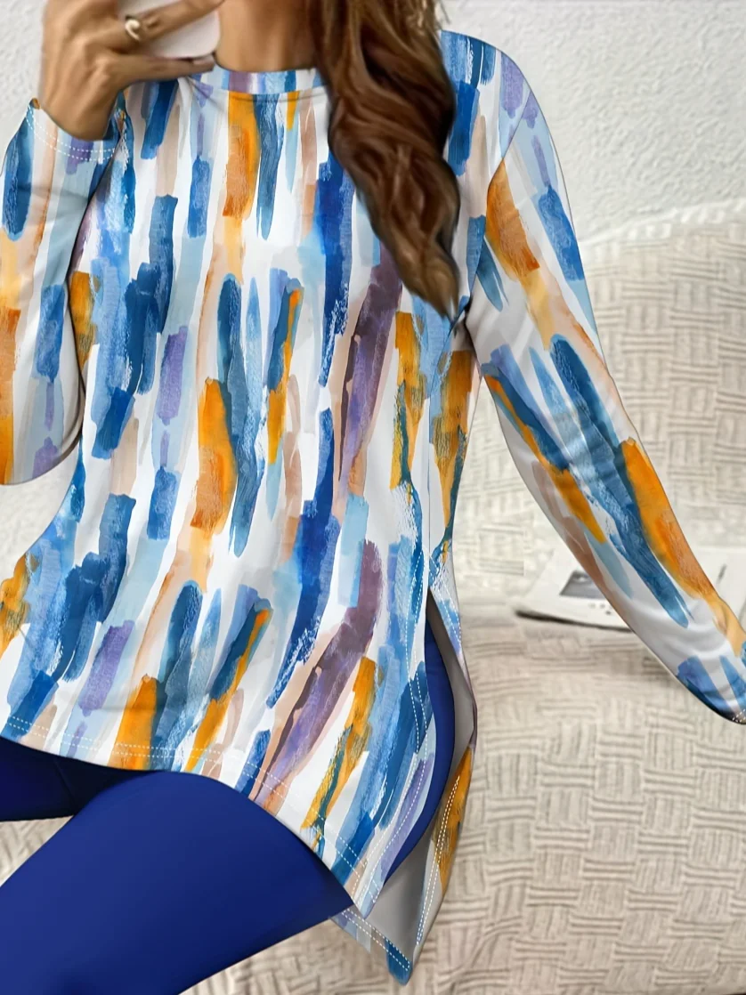 Women's Jersey Geometric Daily Going Out Two Piece Set Long Sleeve Casual Spring/Fall Top With Pants Matching Set