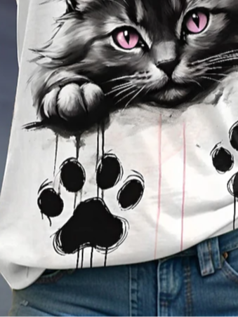 Women's Short Sleeve Tee T-shirt Summer Cat Jersey Crew Neck Daily Going Out Casual Top