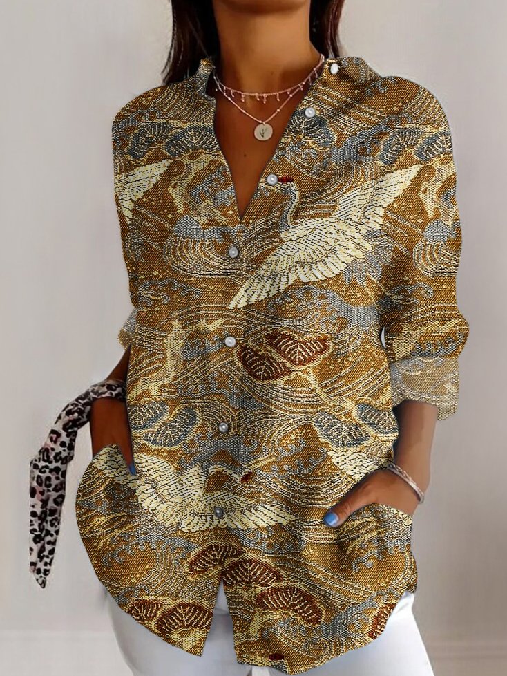 Women's Long Sleeve Shirt Spring/Fall Animal Shirt Collar Daily Going Out Vintage Top