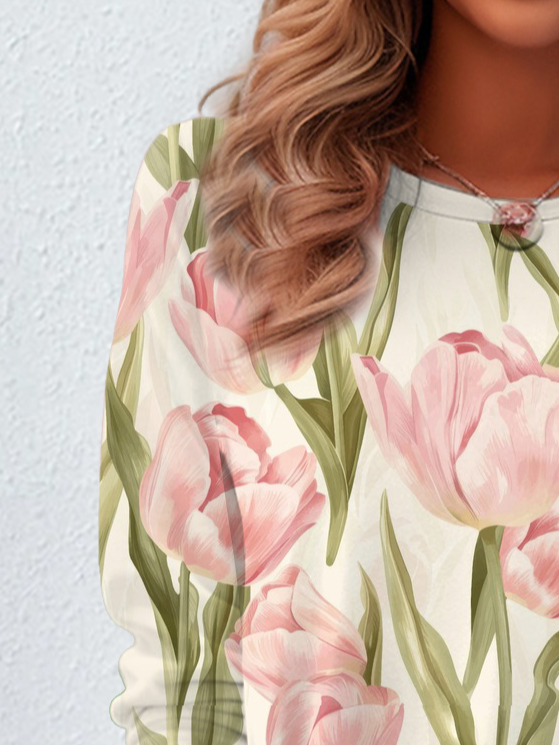 Women's Long Sleeve Tee T-shirt Spring/Fall Floral Jersey Crew Neck Daily Going Out Casual Top