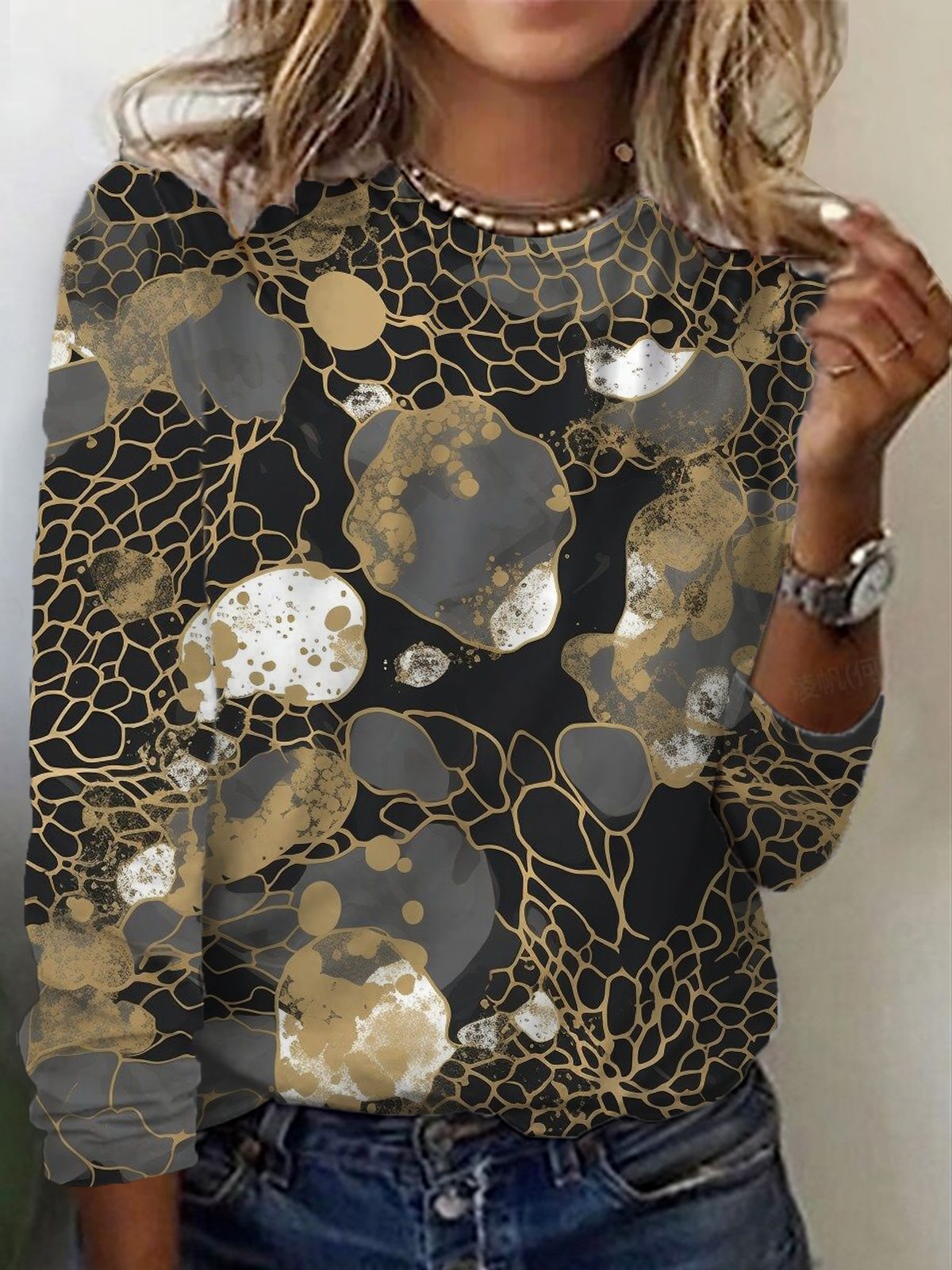 Women's Long Sleeve Tee T-shirt Spring/Fall Geometric Jersey Crew Neck Daily Going Out Casual Top