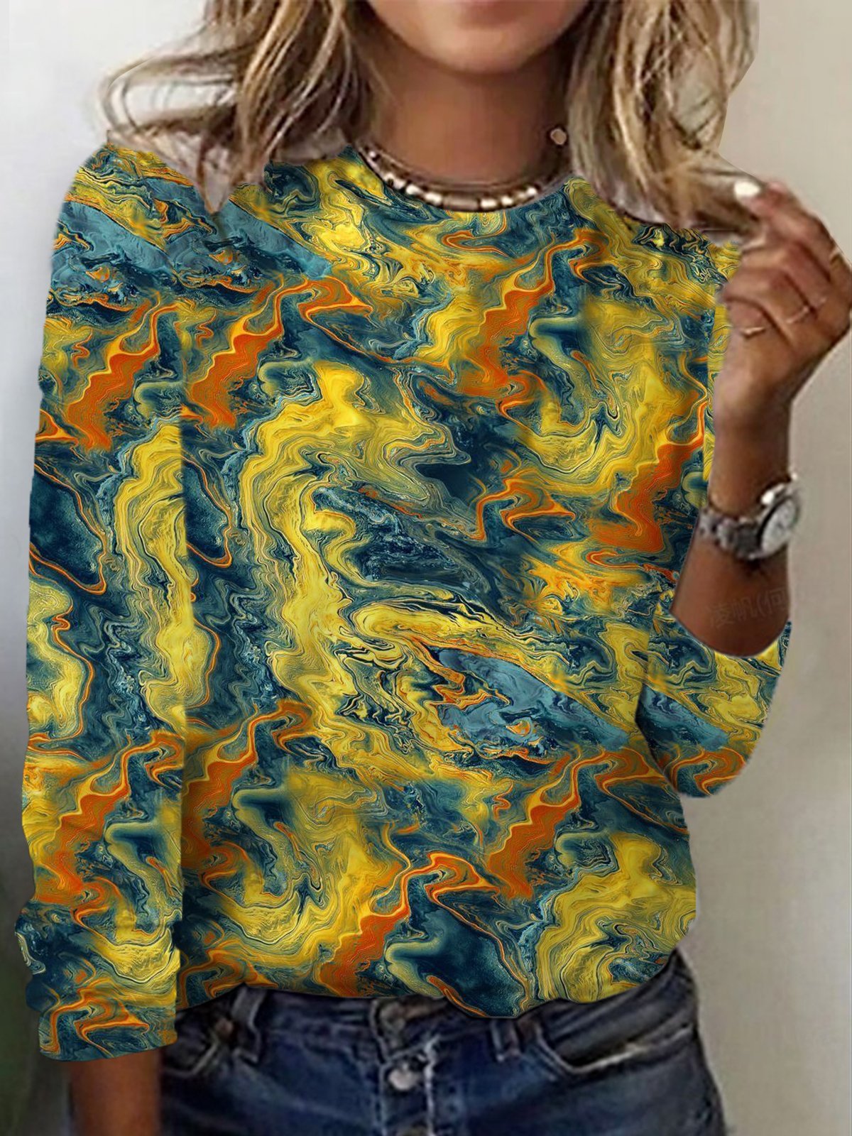 Women's Long Sleeve Tee T-shirt Spring/Fall Abstract Jersey Crew Neck Daily Going Out Casual Top