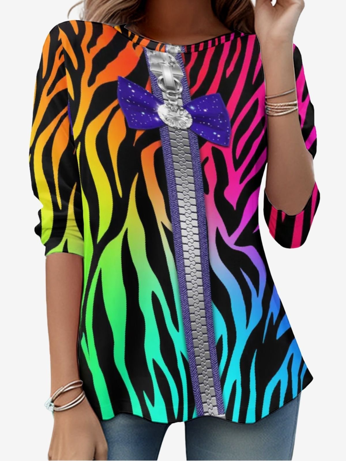 Women's Long Sleeve Tee T-shirt Spring/Fall Zebra Jersey Crew Neck Daily Going Out Casual Top