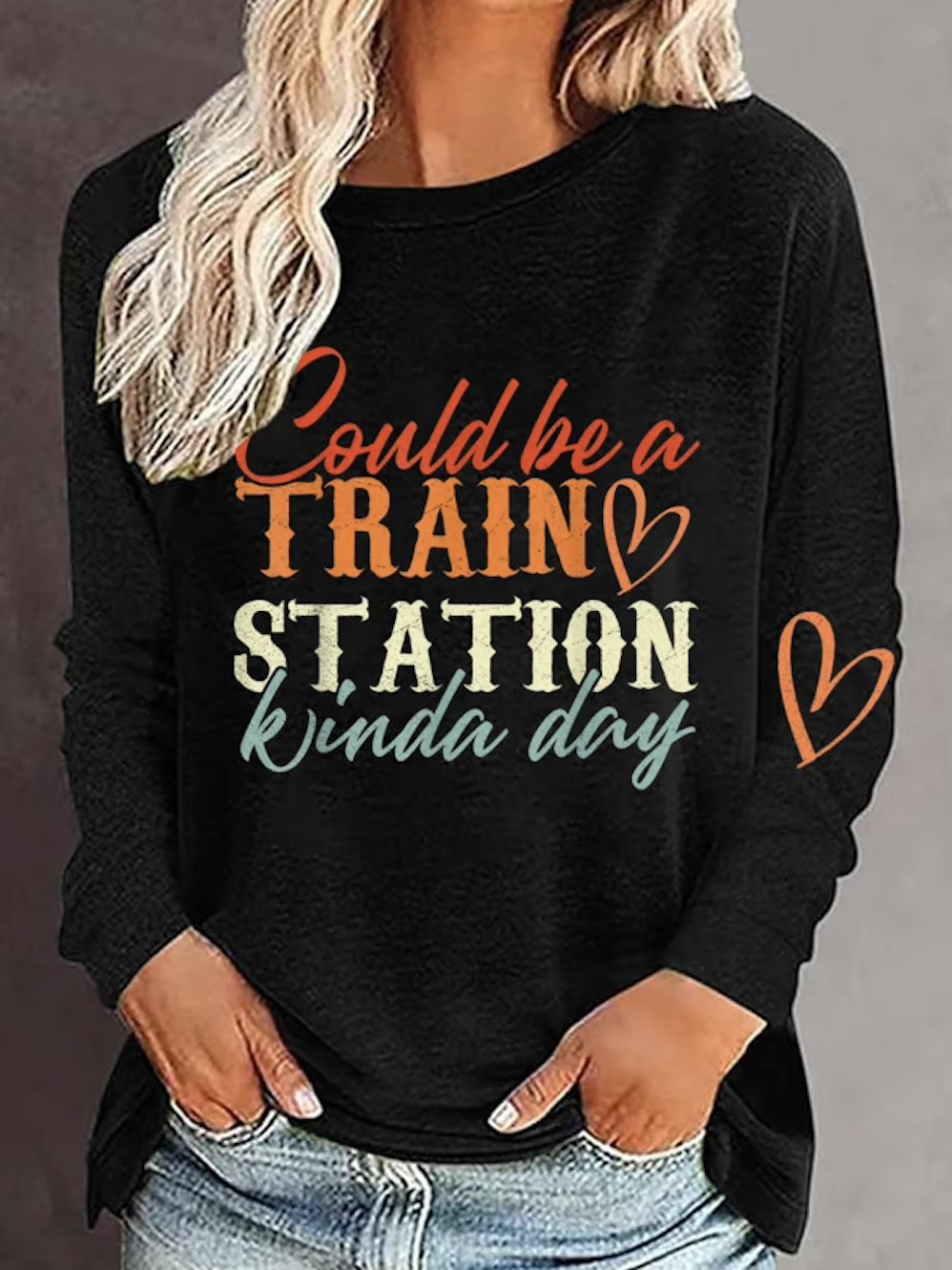 Women's Crew Neck Text Letters Casual Spring/Fall Long Sleeve Sweatshirt
