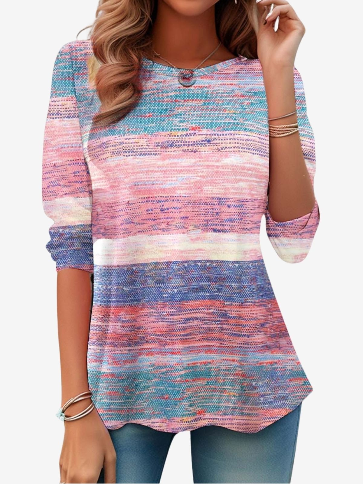 Women's Long Sleeve Tee T-shirt Spring/Fall Color Block Printing Jersey Crew Neck Daily Going Out Vintage Top