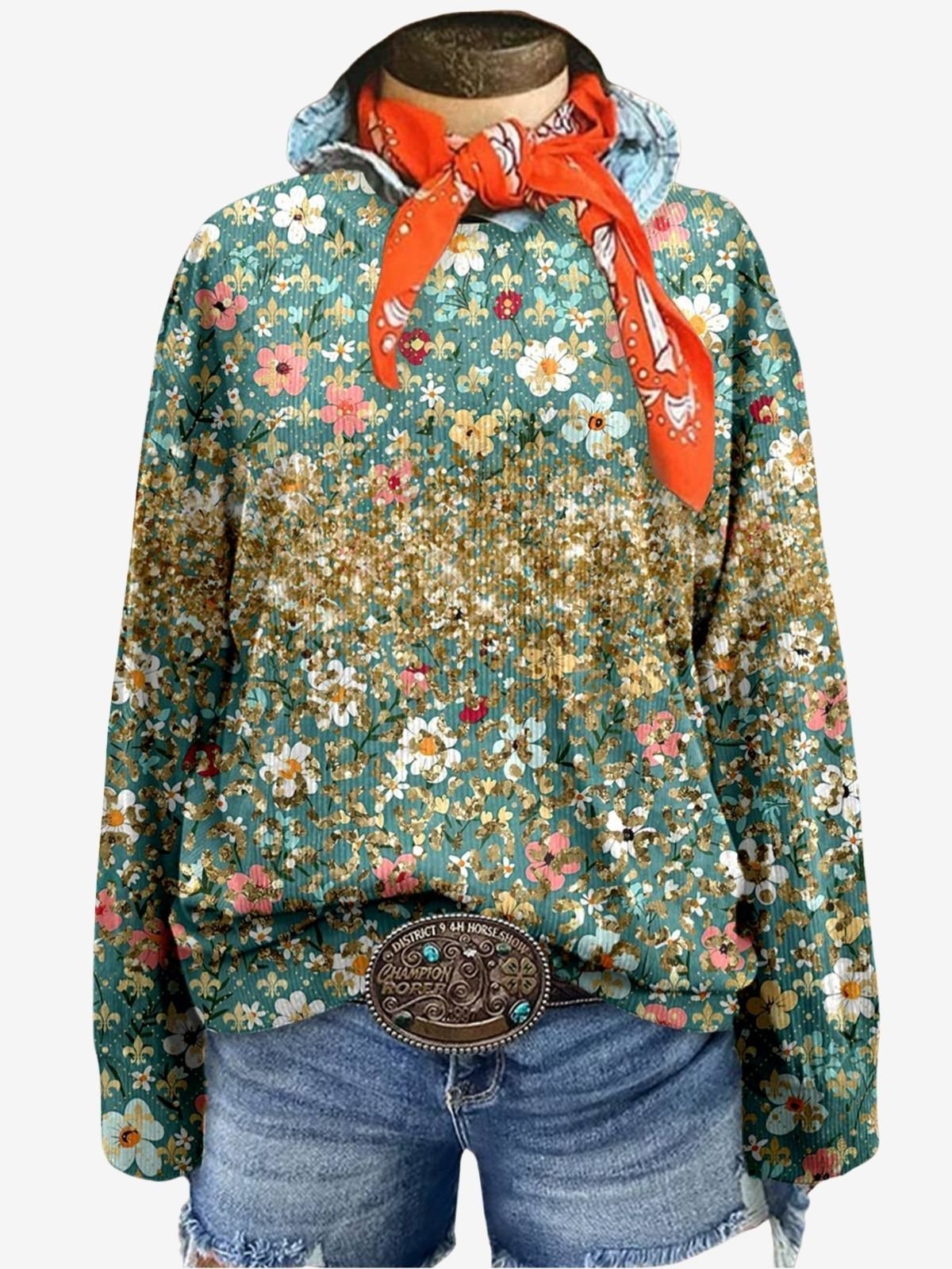 Women's Crew Neck Floral Casual Spring/Fall Long Sleeve Sweatshirt