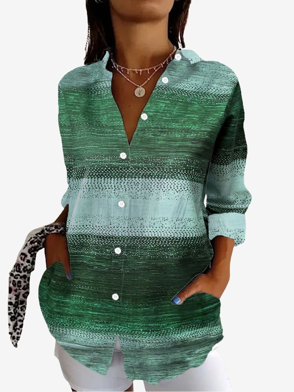 Women's Long Sleeve Shirt Spring/Fall Abstract Shirt Collar Vacation Going Out Casual Top