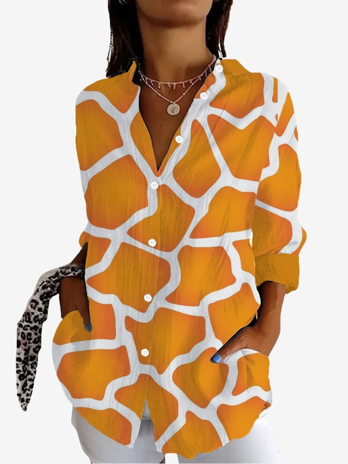 Women's Long Sleeve Shirt Spring/Fall Geometric Shirt Collar Daily Going Out Casual Top