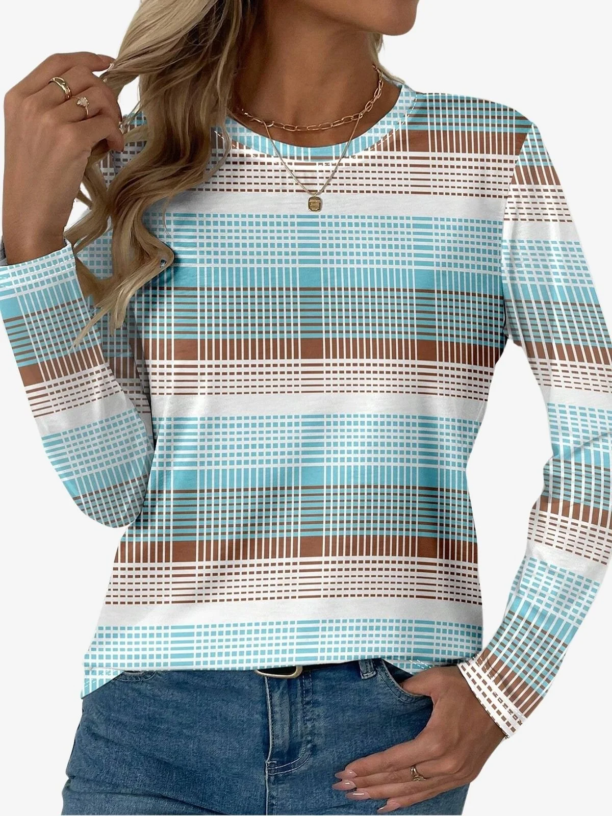 Women's Long Sleeve Tee T-shirt Spring/Fall Striped Jersey Crew Neck Daily Going Out Casual Top