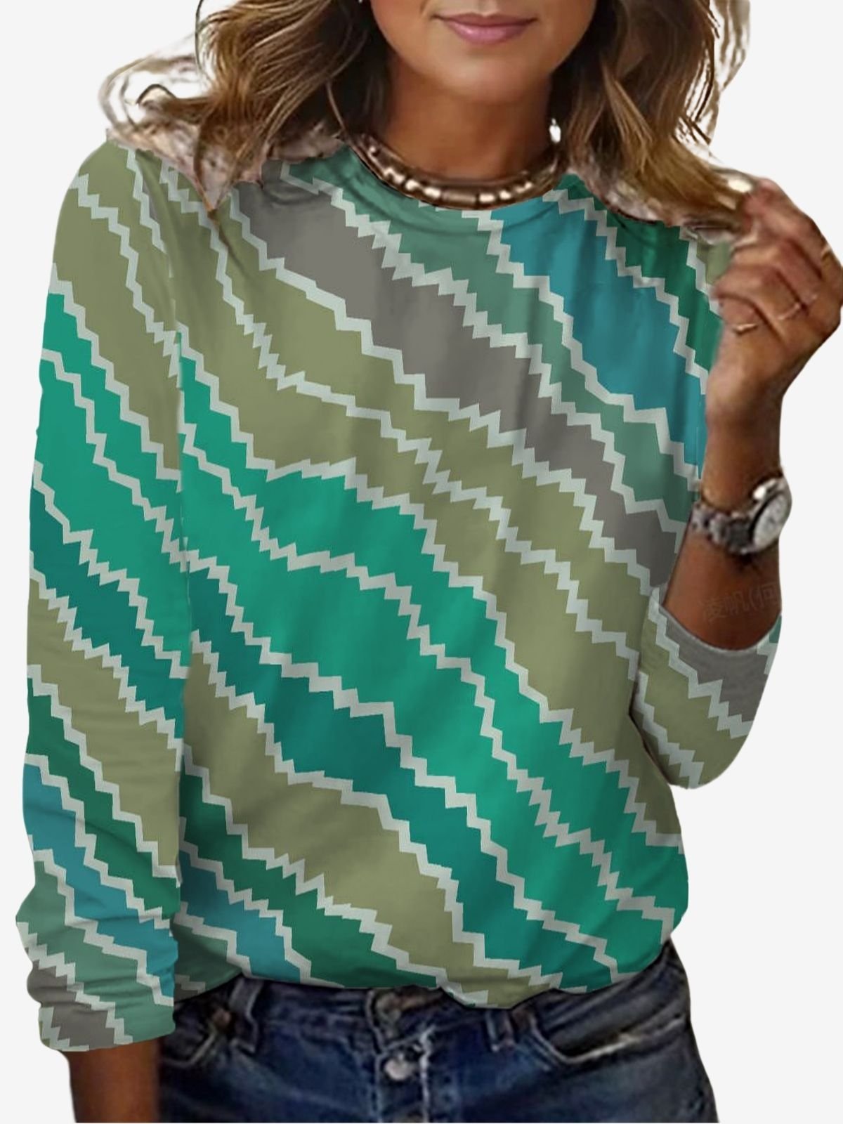Women's Long Sleeve Tee T-shirt Spring/Fall Geometric Jersey Crew Neck Daily Going Out Casual Top