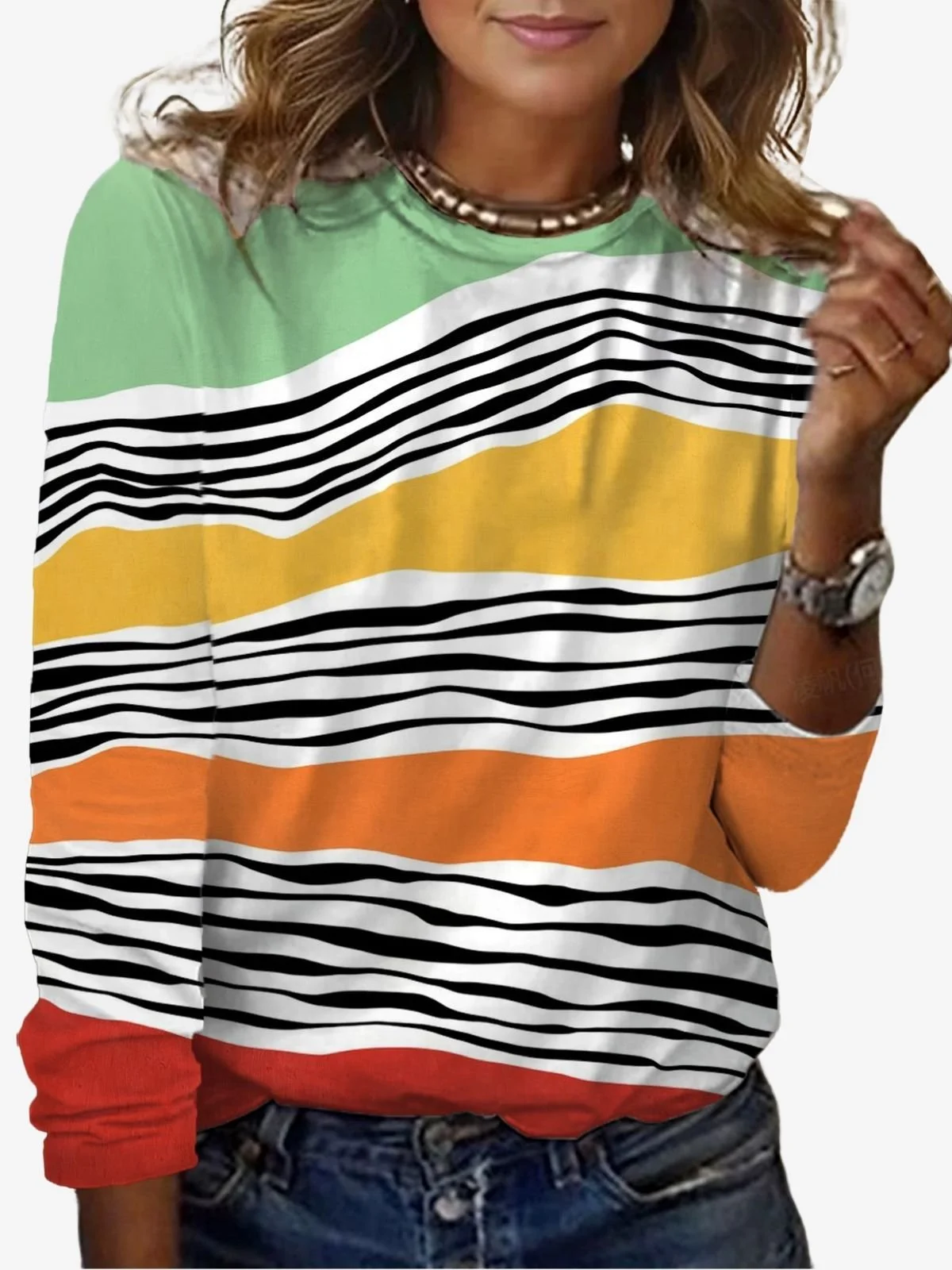 Women's Long Sleeve Tee T-shirt Spring/Fall Striped Jersey Crew Neck Daily Going Out Casual Top