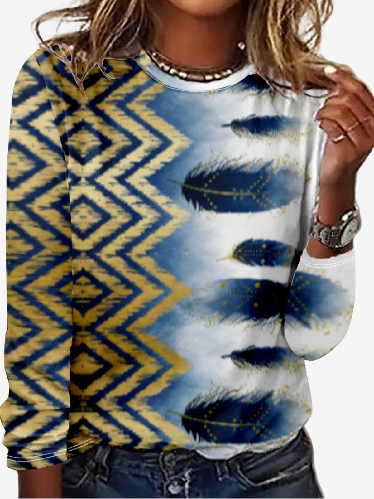 Women's Long Sleeve Tee T-shirt Spring/Fall Feather Jersey Crew Neck Daily Going Out Casual Top