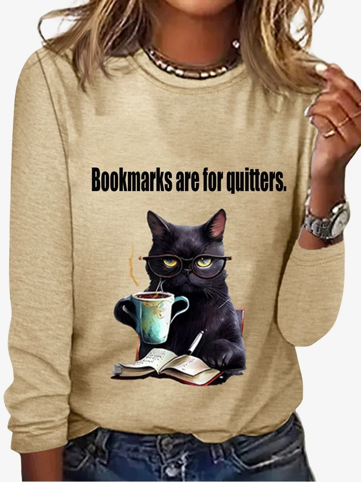 Women's Long Sleeve Tee T-shirt Spring/Fall Cat Jersey Crew Neck Daily Going Out Casual Top