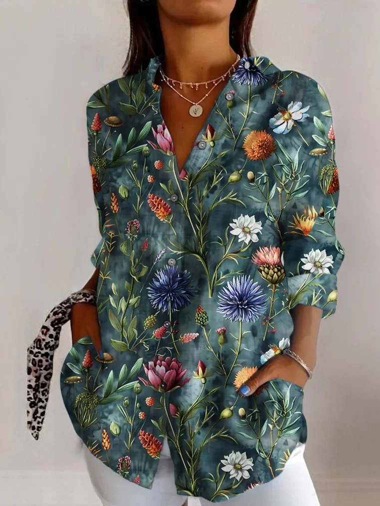 Women's Geometric Long Sleeve Shirt Spring/Fall Shirt Collar Daily Casual Top