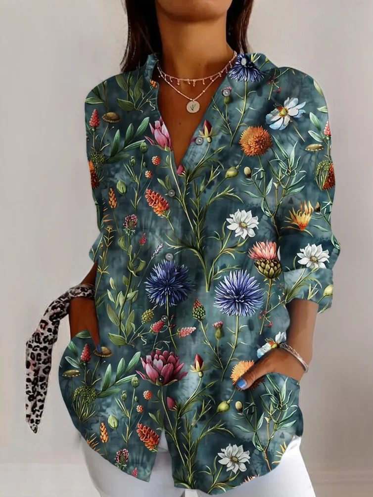 Women's Geometric Long Sleeve Shirt Spring/Fall Shirt Collar Daily Casual Top