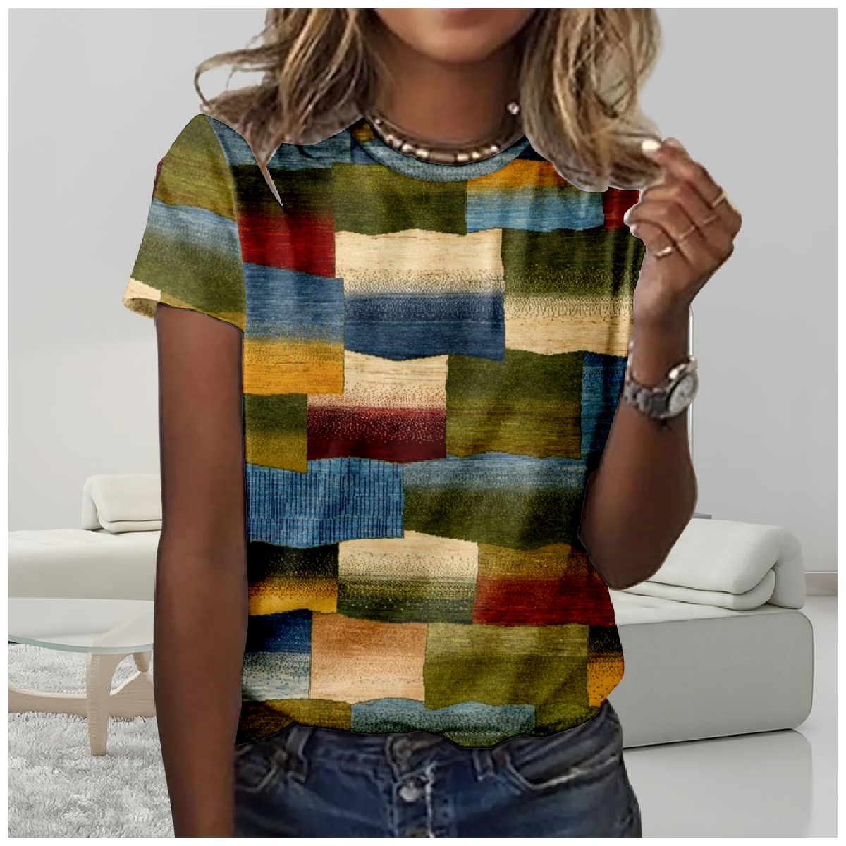 Women's 3D Printing Short Sleeve Tee T-shirt Crew Neck Vintage Summer Top
