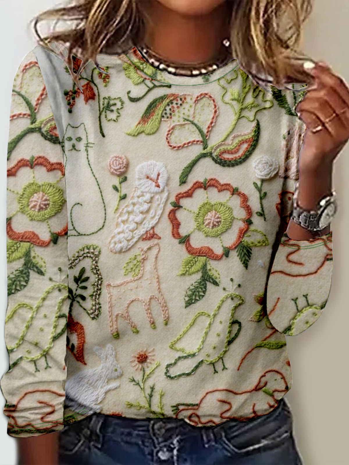 Women's Long Sleeve Tee T-shirt Spring/Fall 3D Printing Crew Neck Vintage Top