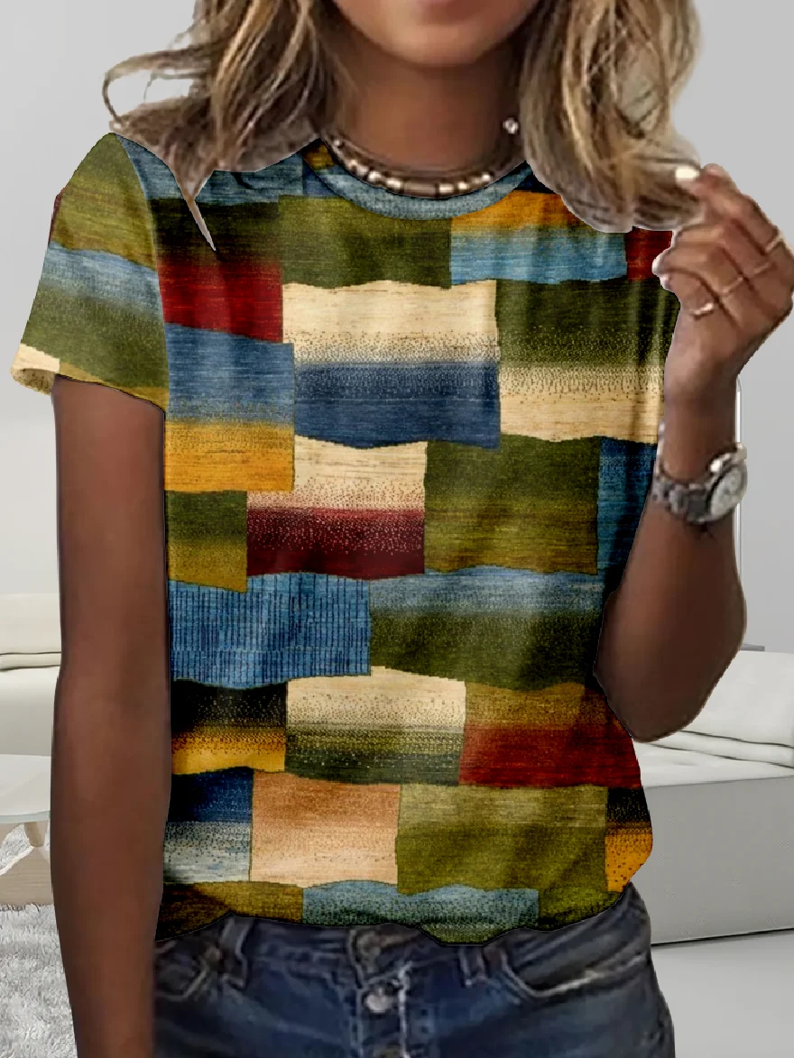 Women's 3D Printing Short Sleeve Tee T-shirt Crew Neck Vintage Summer Top