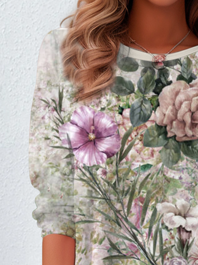 Women's Long Sleeve Tee T-shirt Spring/Fall Floral Jersey Crew Neck Daily Going Out Casual Top