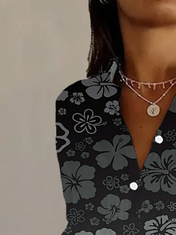 Women's Long Sleeve Shirt Spring/Fall Floral Shirt Collar Daily Going Out Casual Top
