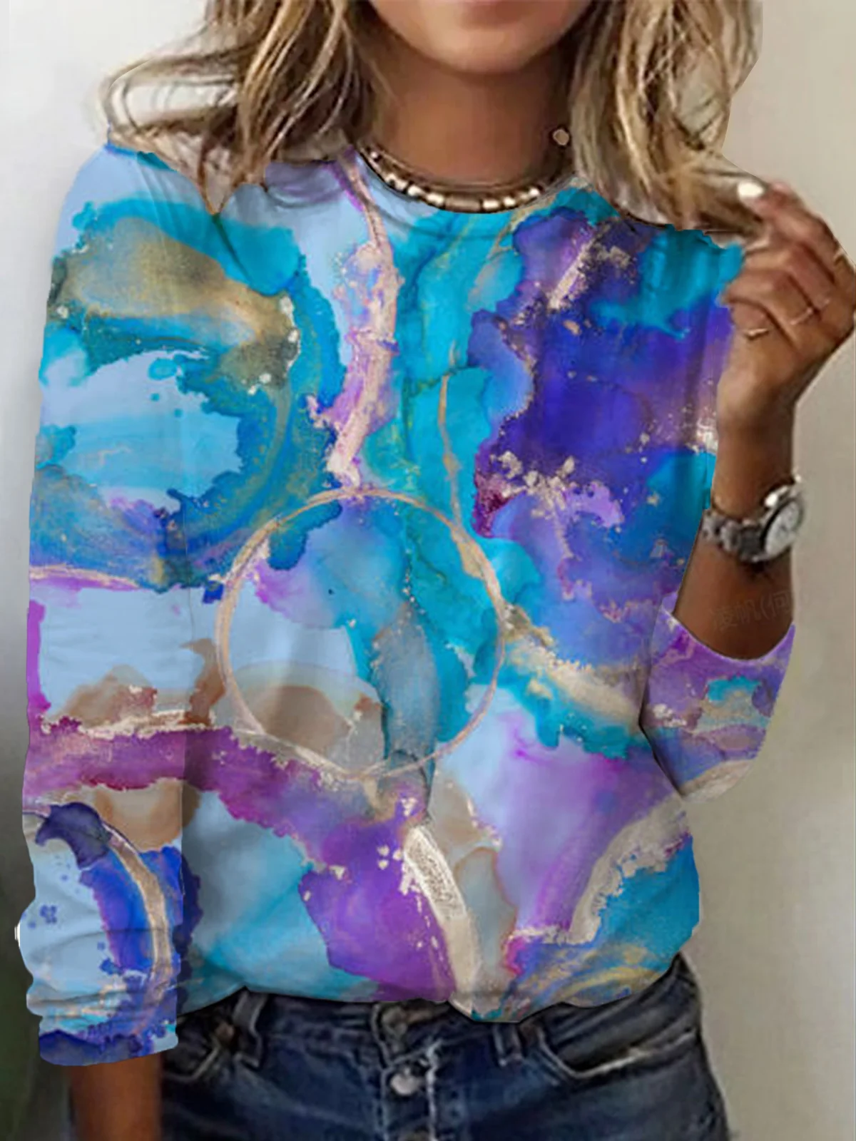 Women's Long Sleeve Tee T-shirt Spring/Fall Abstract Cotton Crew Neck Daily Going Out Casual Top