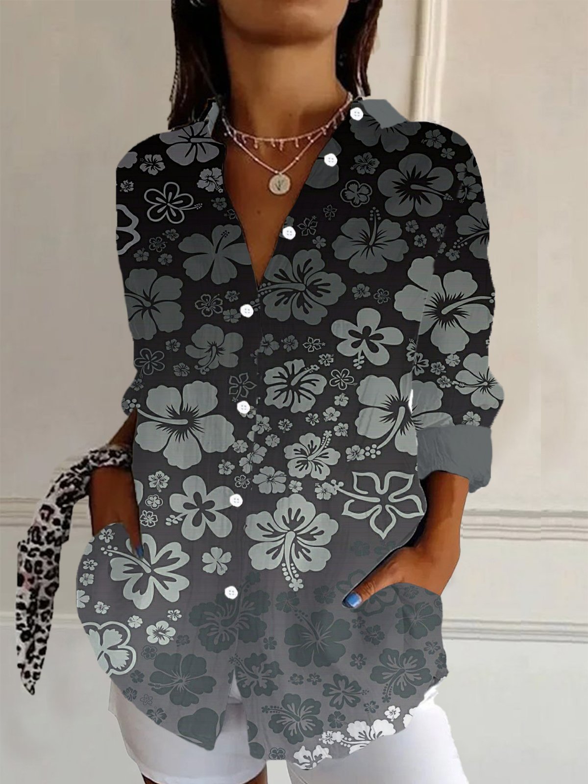 Women's Long Sleeve Shirt Spring/Fall Floral Shirt Collar Daily Going Out Casual Top