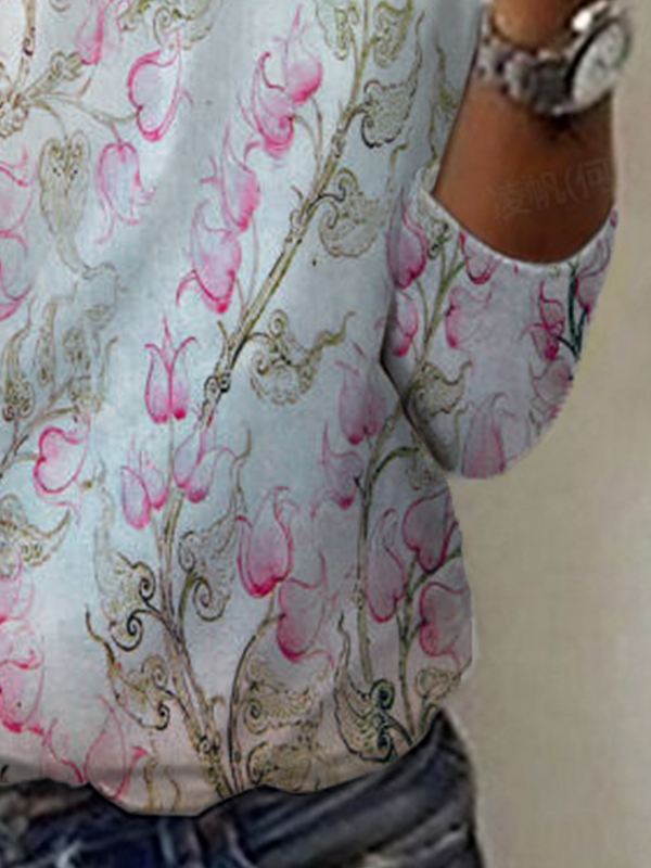Women's Long Sleeve Tee T-shirt Spring/Fall Floral Jersey Crew Neck Daily Going Out Casual Top