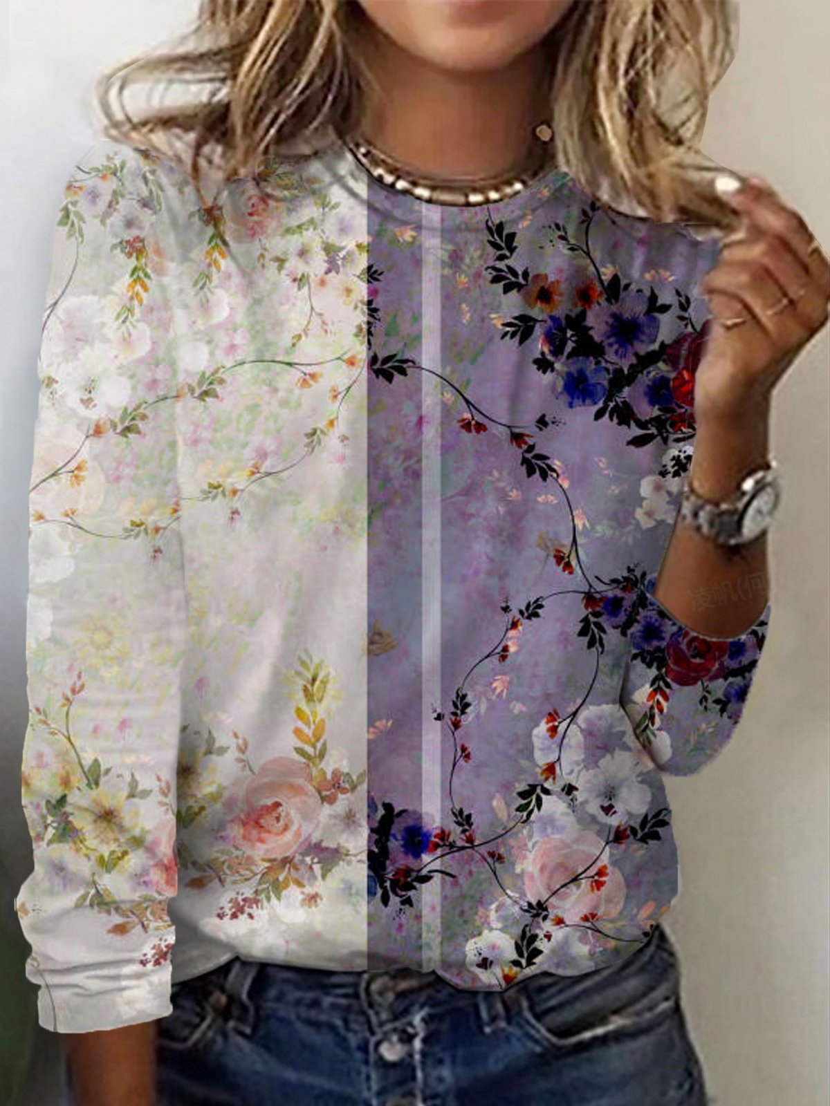 Women's Long Sleeve Tee T-shirt Spring/Fall Floral Cotton Crew Neck Daily Going Out Casual Top