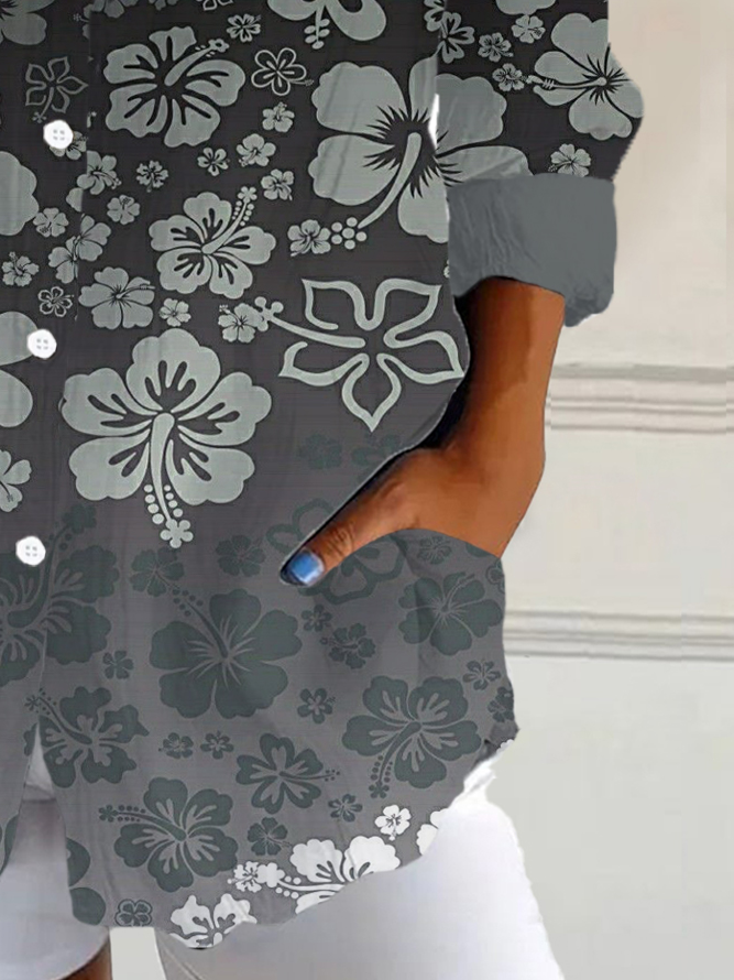 Women's Long Sleeve Shirt Spring/Fall Floral Shirt Collar Daily Going Out Casual Top