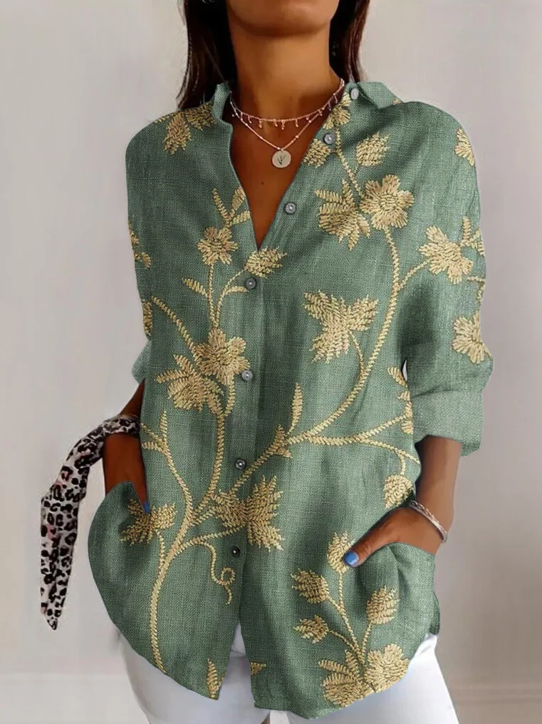 Women's Long Sleeve Shirt Spring/Fall Geometric Shirt Collar Daily Going Out Casual Top