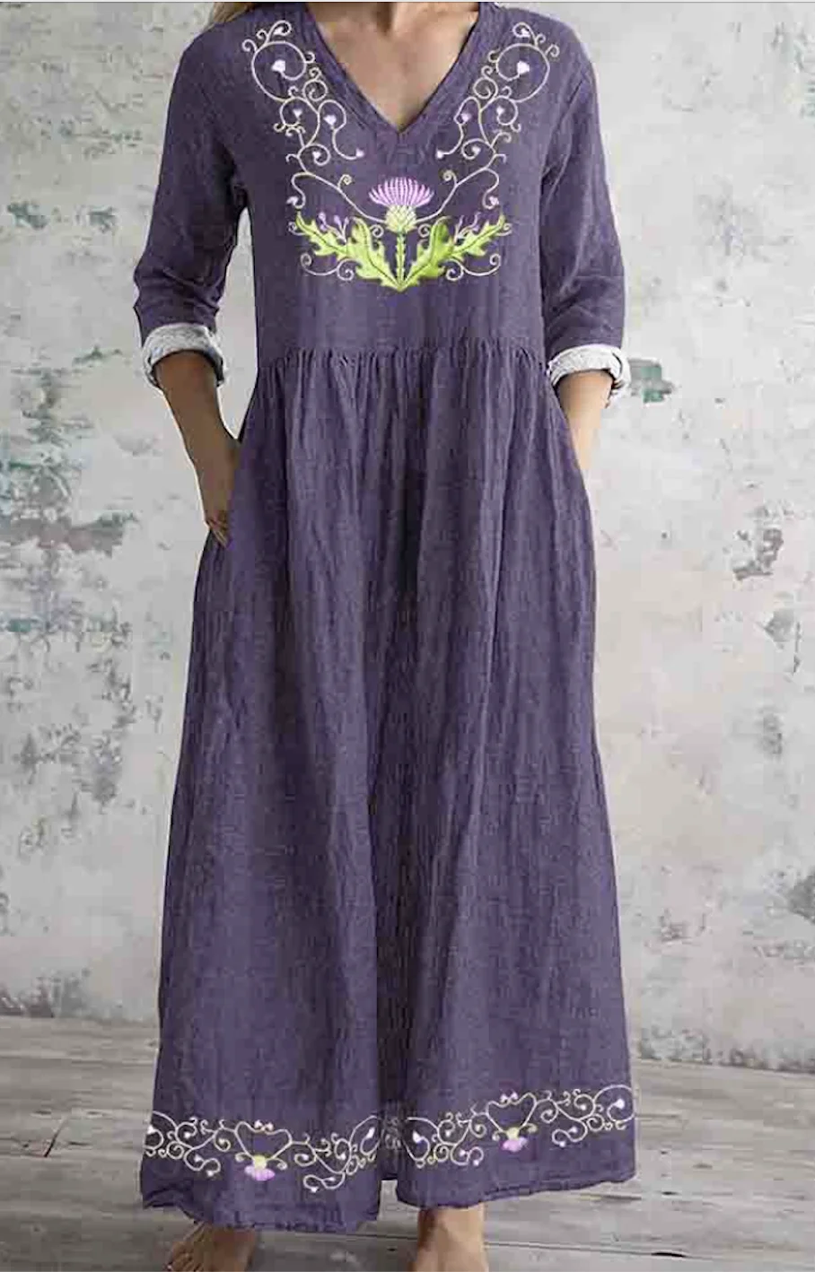 Women's Long Sleeve Spring/Fall Floral Dress V Neck Daily Going Out Vintage Maxi Fit & Flare Dress A-Line Dress
