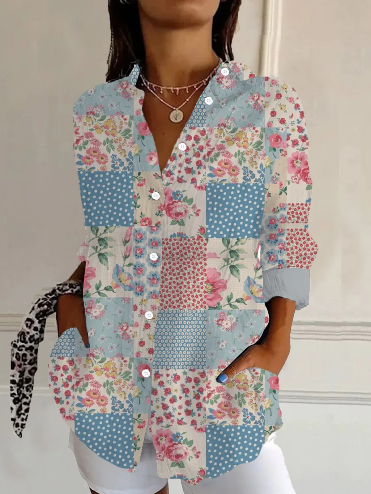 Women's Long Sleeve Shirt Spring/Fall Floral Shirt Collar Daily Going Out Casual Top