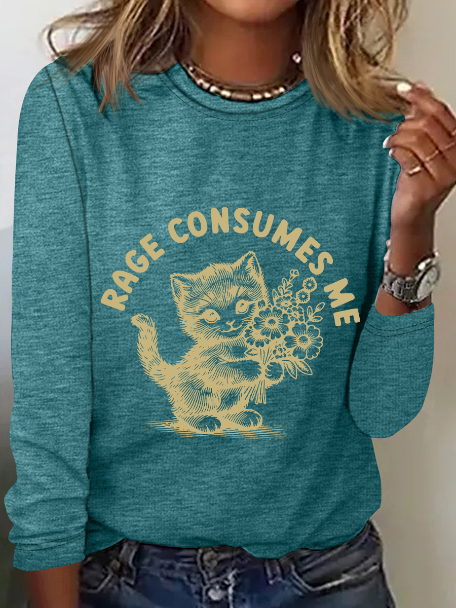 Women's Text Letters Long Sleeve Blouse_ Spring/Fall Crew Neck Daily Casual Top