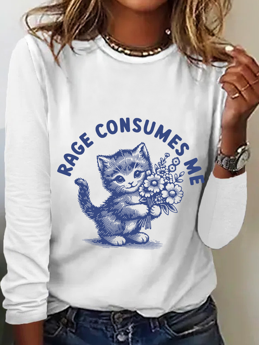 Women's Text Letters Long Sleeve Blouse_ Spring/Fall Crew Neck Daily Casual Top