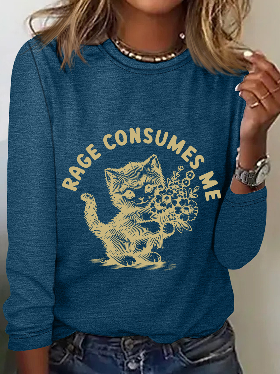 Women's Text Letters Long Sleeve Blouse_ Spring/Fall Crew Neck Daily Casual Top