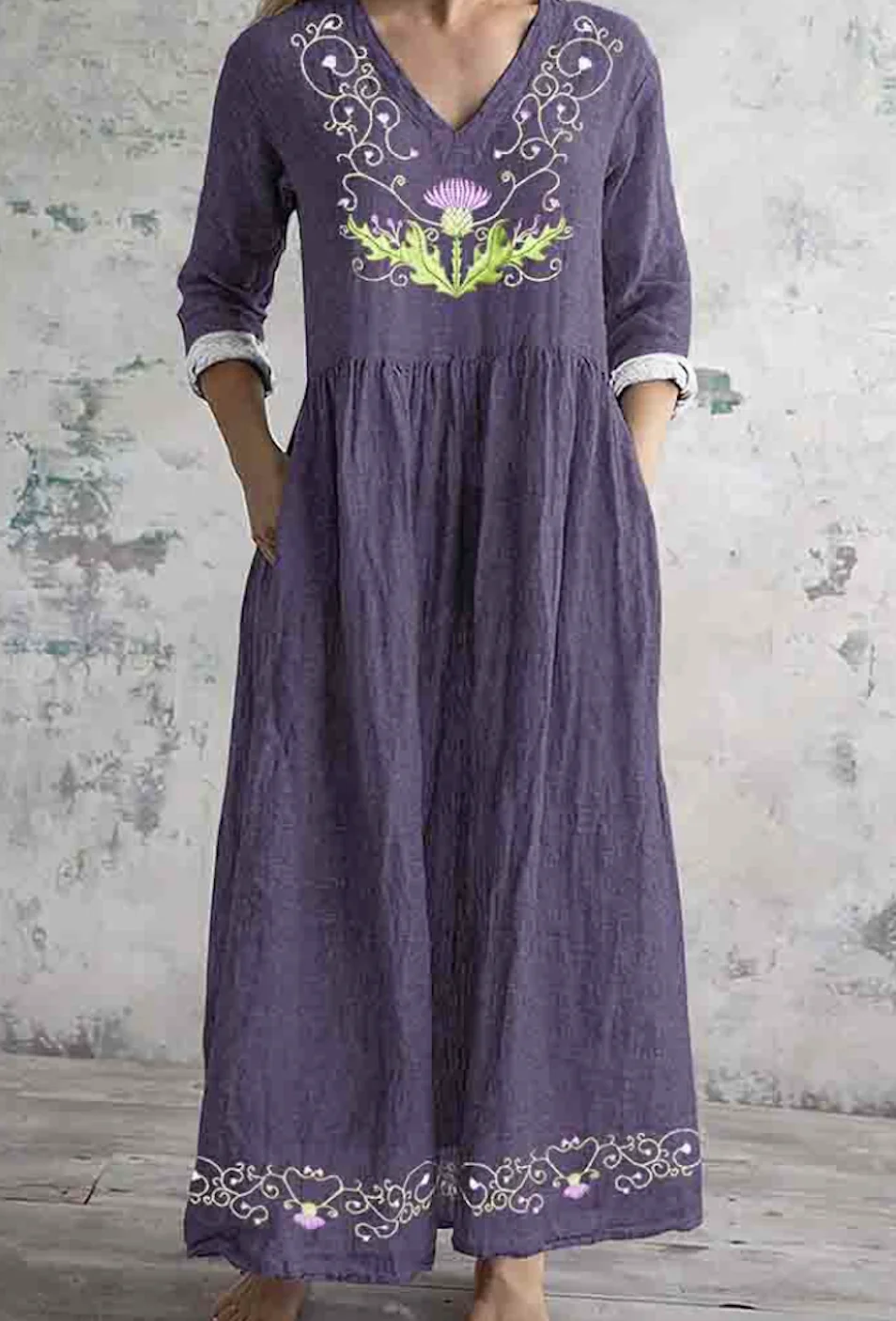 Women's Long Sleeve Spring/Fall Floral Dress V Neck Daily Going Out Vintage Maxi Fit & Flare Dress A-Line Dress
