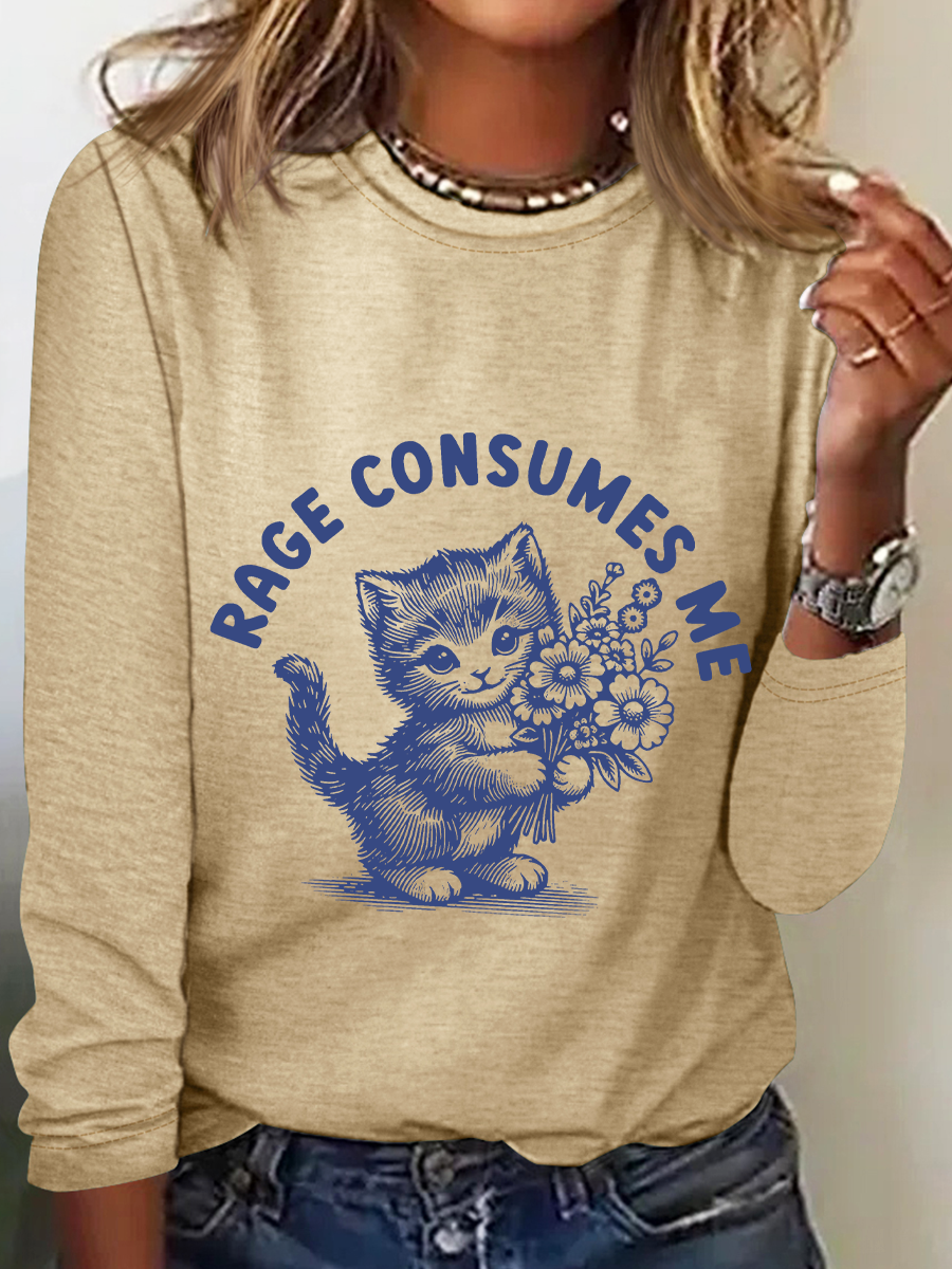 Women's Text Letters Long Sleeve Blouse_ Spring/Fall Crew Neck Daily Casual Top