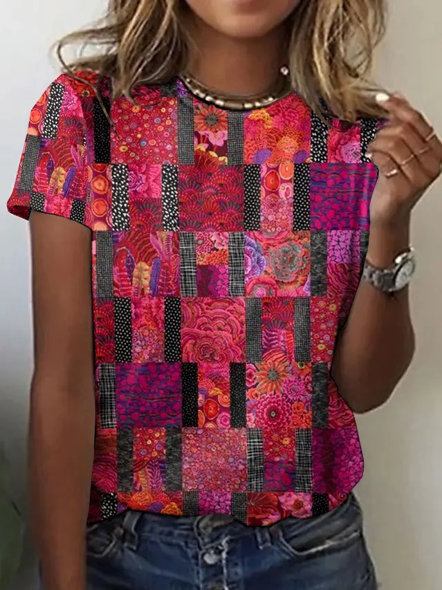Women's Short Sleeve Tee T-shirt Summer Animal Crew Neck Vintage Top
