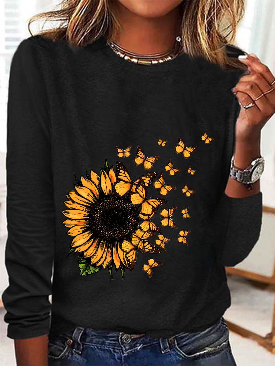 Women's Long Sleeve Blouse Spring/Fall Floral Crew Neck Daily Going Out Casual Top