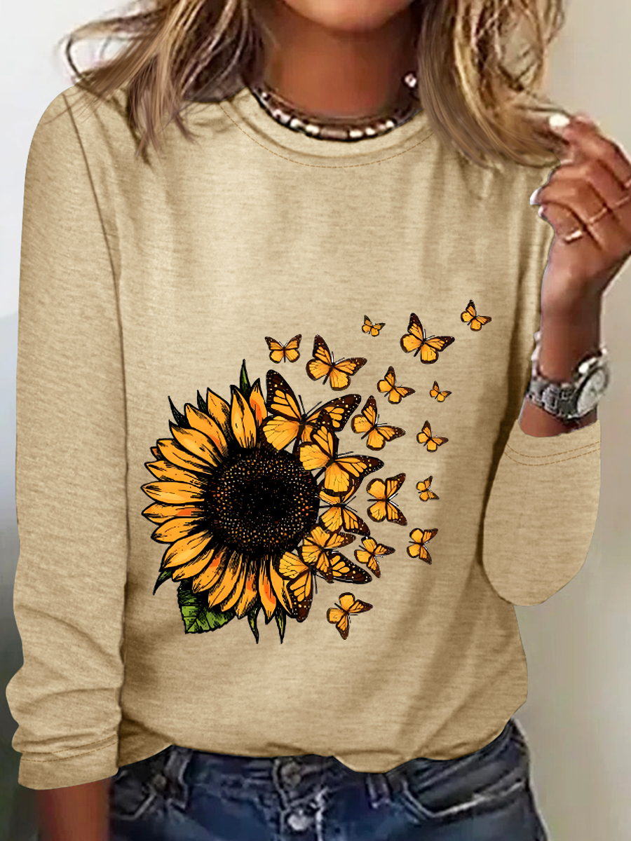 Women's Long Sleeve Blouse Spring/Fall Floral Crew Neck Daily Going Out Casual Top