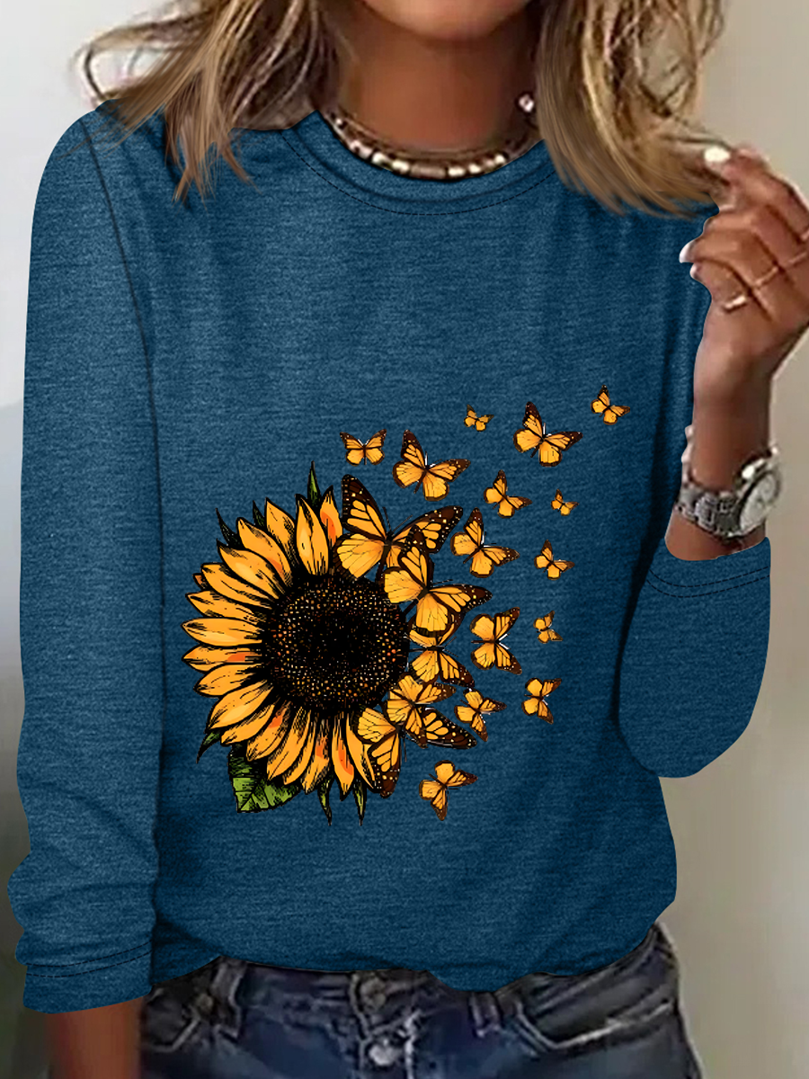 Women's Long Sleeve Blouse Spring/Fall Floral Crew Neck Daily Going Out Casual Top
