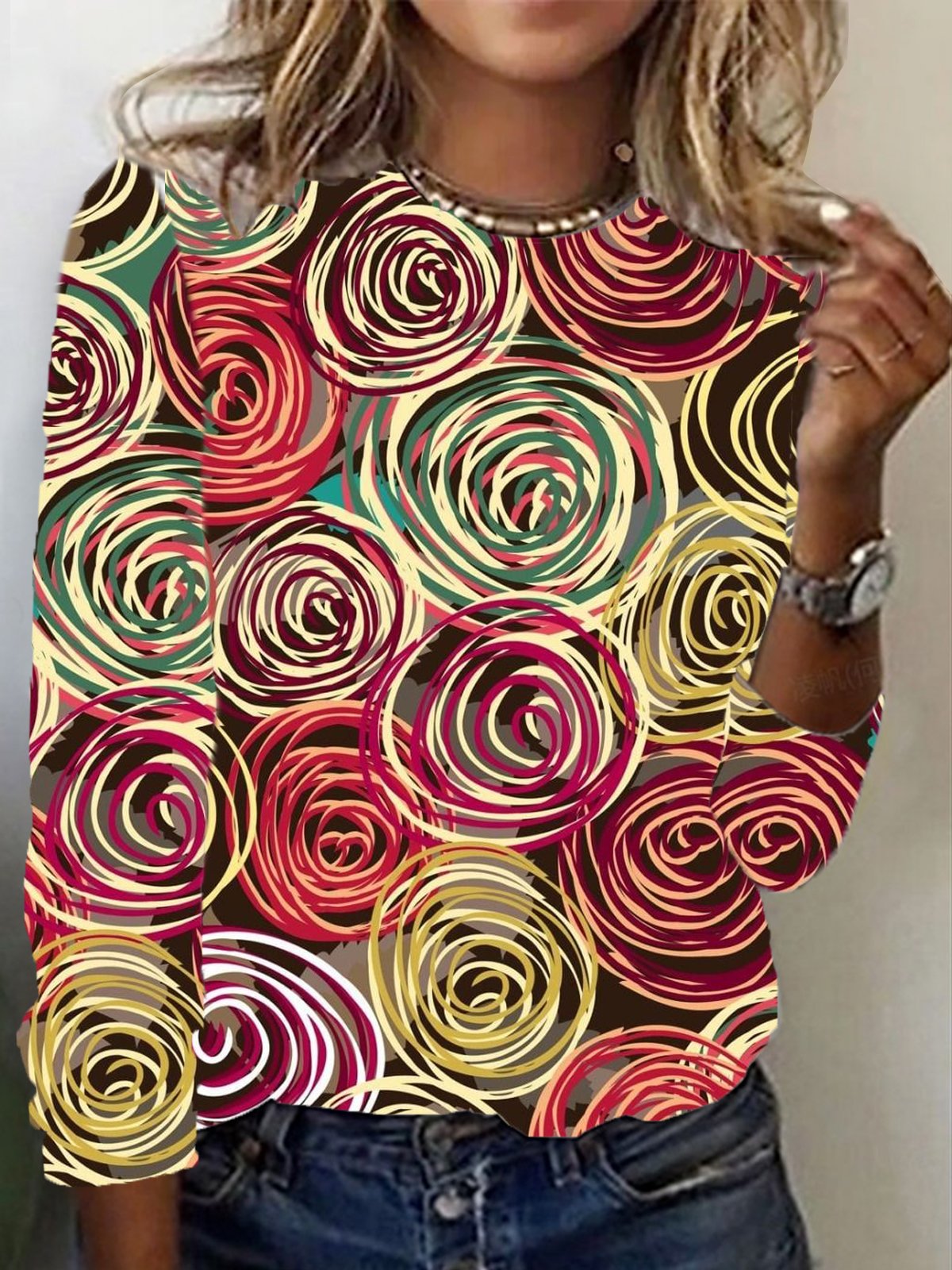 Women's Long Sleeve Tee T-shirt Spring/Fall Abstract Crew Neck Casual Top
